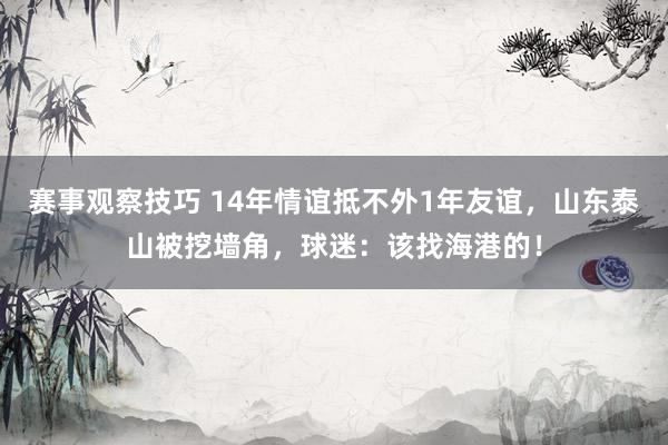 赛事观察技巧 14年情谊抵不外1年友谊，山东泰山被挖墙角，球迷：该找海港的！