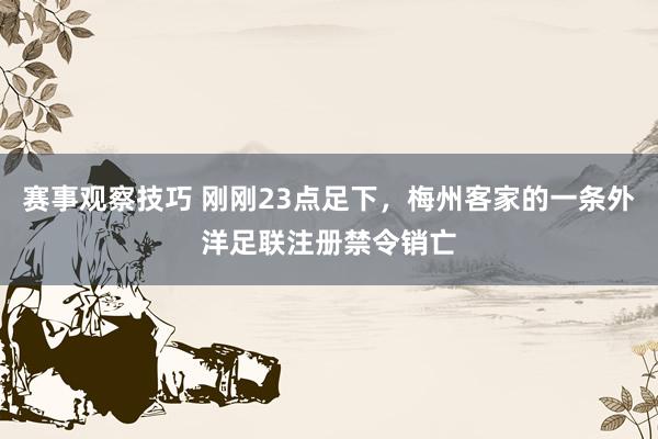 赛事观察技巧 刚刚23点足下，梅州客家的一条外洋足联注册禁令销亡